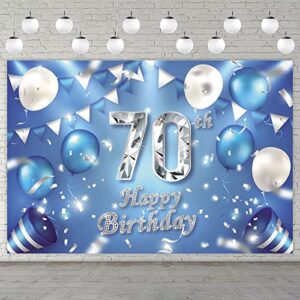 happy 70th birthday banner background decorations balloons crystal confetti theme decor for men or women cheers to 70 years party favors supplies blue silver