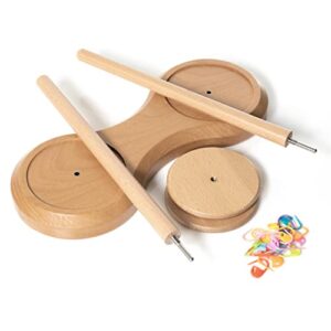 Birdtown Traders Double Yarn Spindle - Made from Beech Wood - Complete with 20 Plastic Stitch Markers