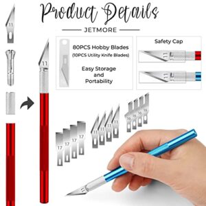 Jetmore 94 Pack Exacto Knife Kit, 2 Precision Exacto Knife Set, 80PCS #11/#16/#17 Exacto Knife Blades with Storage Case, Hobby Knife Craft Knife ​for DIY, Art Work, Cutting, Carving