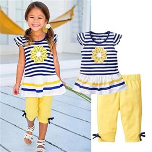 Infant Baby Girls Summer Clothes Outfits 2-7 Years Old Kids Ice Cream T-Shirt Tops and Plaid Short Pants Set (4-5 Years Old, Yellow)