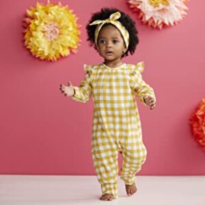 Mud Pie Gingham Bodysuit and Headband Set, Mustard, 3-6 Months