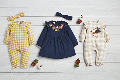 Mud Pie Gingham Bodysuit and Headband Set, Mustard, 3-6 Months