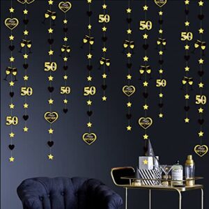 black gold 50th birthday decorations cheers to 50 years happy birthday hearts and wine glass garland bunting banner streamers backdrop for 50 year old birthday fifty fabulous fiftieth party supplies