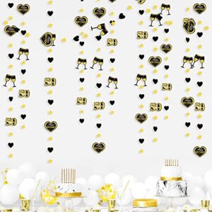 Black Gold 50th Birthday Decorations Cheers to 50 Years Happy Birthday Hearts and Wine Glass Garland Bunting Banner Streamers Backdrop for 50 Year Old Birthday Fifty Fabulous Fiftieth Party Supplies