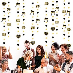 Black Gold 50th Birthday Decorations Cheers to 50 Years Happy Birthday Hearts and Wine Glass Garland Bunting Banner Streamers Backdrop for 50 Year Old Birthday Fifty Fabulous Fiftieth Party Supplies