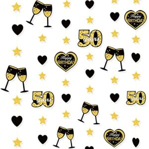 Black Gold 50th Birthday Decorations Cheers to 50 Years Happy Birthday Hearts and Wine Glass Garland Bunting Banner Streamers Backdrop for 50 Year Old Birthday Fifty Fabulous Fiftieth Party Supplies