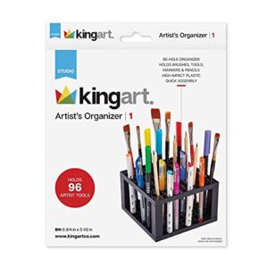 kingart® 96 hole plastic pencil & brush holder, desk stand organizer holding rack for pens, paint brushes, colored pencils, markers & scissors