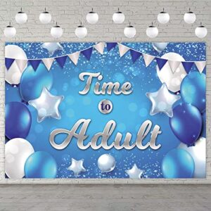 time to adult happy 18th birthday banner decorations blue and white stars balloons confetti cheers to 18 years old cheers to adult theme decor for girls boys 18th birthday party favors supplies