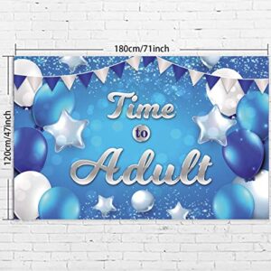 Time to Adult Happy 18th Birthday Banner Decorations Blue and White Stars Balloons Confetti Cheers to 18 Years Old Cheers to Adult Theme Decor for Girls Boys 18th Birthday Party Favors Supplies