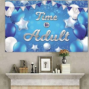 Time to Adult Happy 18th Birthday Banner Decorations Blue and White Stars Balloons Confetti Cheers to 18 Years Old Cheers to Adult Theme Decor for Girls Boys 18th Birthday Party Favors Supplies