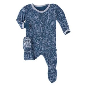KicKee Pants Print Footie with Snaps, Jammies, Stylish One-Piece Pajamas, Boy or Girl Baby Clothes, Comfortable Sleepwear for Babies (Twilight Whirling River - 6-9 Months)