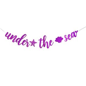 under the sea banner mermaid first birthday banner under the sea decorations for baby shower theme birthday party supplies photo booth props(purple)