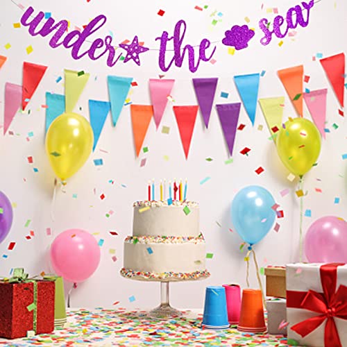 Under the Sea Banner Mermaid First Birthday Banner Under the Sea Decorations for Baby Shower Theme Birthday Party Supplies Photo Booth Props(Purple)