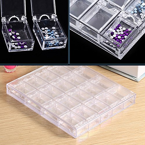 Fishlor Bead Container, 20 Grids Transparent Acrylic Nail Art Decorations Storage Box Rhinestone Beads Container Case