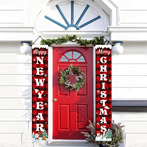 VATOS Merry Christmas Door Banner for Front Door - Christmas Porch Sign Decorations Banner, Merry Christmas Hanging Banner for Home Outdoor Indoor, Xmas Home Decor Front Door Haning Banners Outside