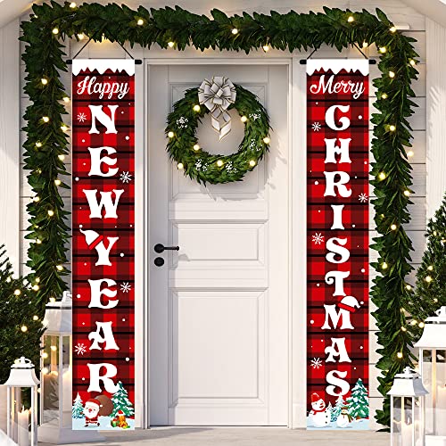 VATOS Merry Christmas Door Banner for Front Door - Christmas Porch Sign Decorations Banner, Merry Christmas Hanging Banner for Home Outdoor Indoor, Xmas Home Decor Front Door Haning Banners Outside