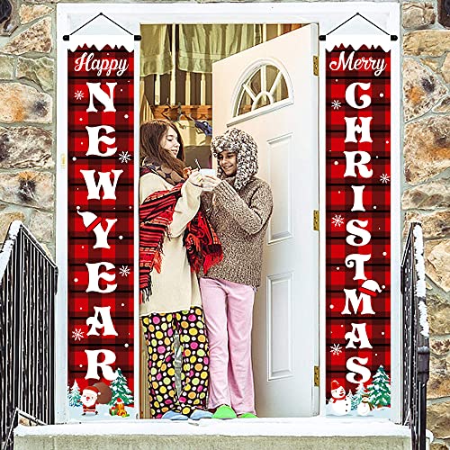 VATOS Merry Christmas Door Banner for Front Door - Christmas Porch Sign Decorations Banner, Merry Christmas Hanging Banner for Home Outdoor Indoor, Xmas Home Decor Front Door Haning Banners Outside