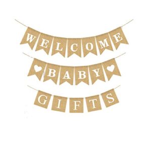 Baby Shower Banner Durable Burlap Welcome Baby Gift Banner Bunting Garland Rustic Neutral Baby Shower Decorations