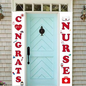 Nurse Graduation Decorations Porch Sign - Congrats Grad Decorations Hanging Banners for Indoor/Outdoor Nurse Graduation Party Supplies, 2023 RN Graduation Front Door Signs