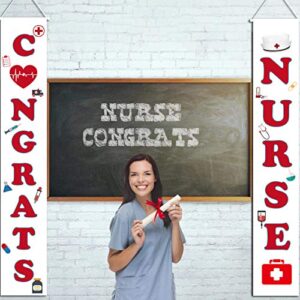 Nurse Graduation Decorations Porch Sign - Congrats Grad Decorations Hanging Banners for Indoor/Outdoor Nurse Graduation Party Supplies, 2023 RN Graduation Front Door Signs