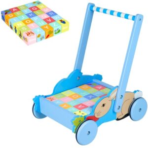 orange tree toys – peter rabbit block trolley – wooden alphabet block trolley that encourages first steps and develops key motor skills, includes 30 blocks, for kids ages 12 months +