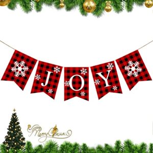plaid christmas joy banner cotton burlap christmas rustic bunting banner for christmas hanging decorations (red)