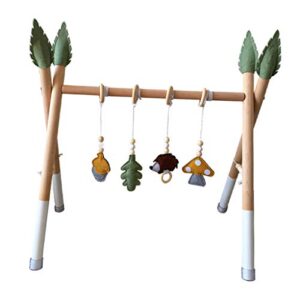 menolana Portable Wooden Baby Gym, Foldable Baby Play Gym Frame with Wooden Baby Toys, Baby Exercise Activity Gym Hanging Bar Newborn Baby Gift - JSJ3-9, with 4 Hanging Toys