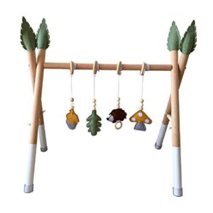 menolana Portable Wooden Baby Gym, Foldable Baby Play Gym Frame with Wooden Baby Toys, Baby Exercise Activity Gym Hanging Bar Newborn Baby Gift - JSJ3-9, with 4 Hanging Toys