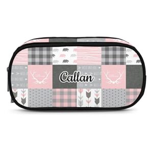 cow patchwork pink gray forest personalized pencil case/pen case/pencil pouch for students,custom zipper stationery bag for pens and pencils for boys girls