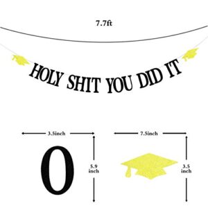 Holy Shit You Did It Banner, Funny Class of 2023 Graduation Decorations, Congratulations, So Proud of You, Glittery Congrats Grad Party Banner