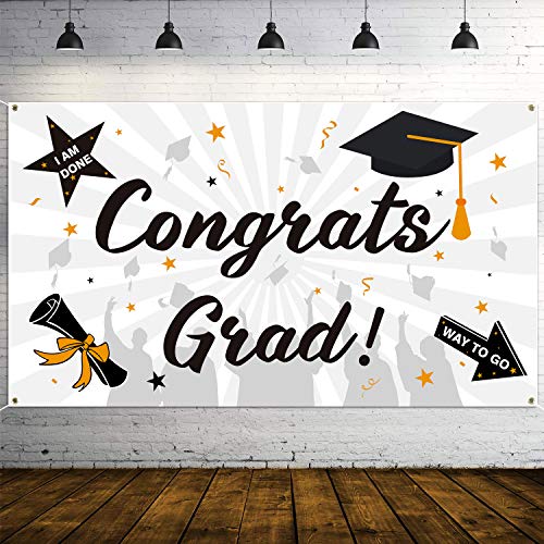 WATINC Graduation Background Banner 78" x 45" XtraLarge Backdrops Congrats Grad Congratulations I Am Done Diploma Way To Go Party Decorations Supplies for Indoor Outdoor Photo Booth Props