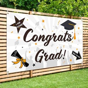 WATINC Graduation Background Banner 78" x 45" XtraLarge Backdrops Congrats Grad Congratulations I Am Done Diploma Way To Go Party Decorations Supplies for Indoor Outdoor Photo Booth Props