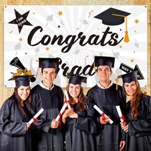 WATINC Graduation Background Banner 78" x 45" XtraLarge Backdrops Congrats Grad Congratulations I Am Done Diploma Way To Go Party Decorations Supplies for Indoor Outdoor Photo Booth Props