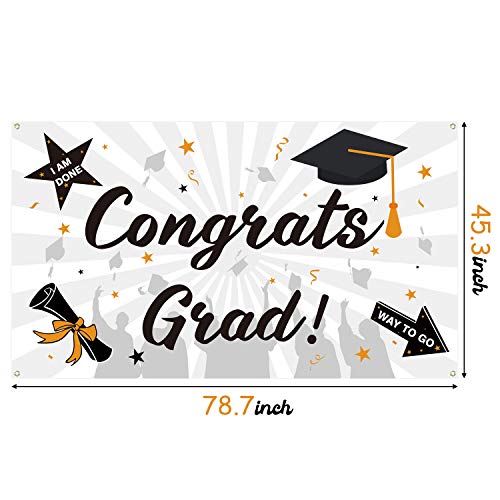 WATINC Graduation Background Banner 78" x 45" XtraLarge Backdrops Congrats Grad Congratulations I Am Done Diploma Way To Go Party Decorations Supplies for Indoor Outdoor Photo Booth Props