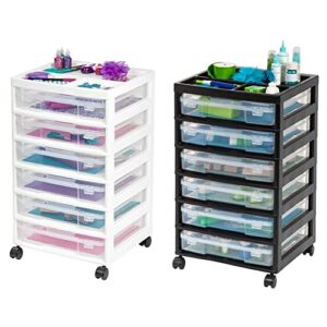 iris usa 6-tier scrapbook rolling storage cart with organizer top white frame with 6 clear scrapbooking drawer cases, 1-pack & iris usa 150816 iris 6-drawer scrapbook cart with organizer top, black