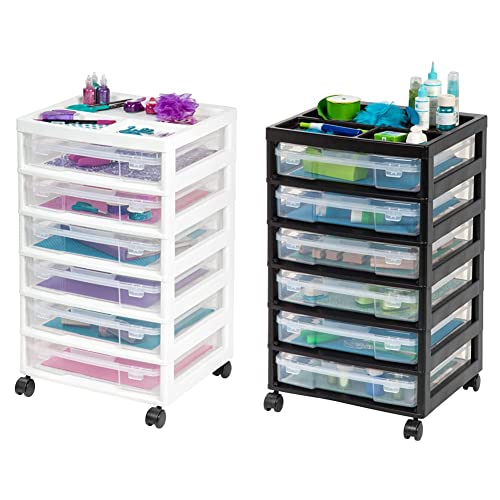 IRIS USA 6-Tier Scrapbook Rolling Storage Cart with Organizer Top White Frame with 6 Clear Scrapbooking Drawer Cases, 1-Pack & IRIS USA 150816 IRIS 6-Drawer Scrapbook Cart with Organizer Top, Black