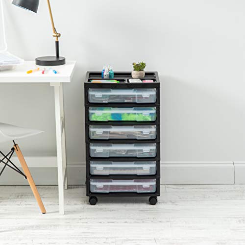 IRIS USA 6-Tier Scrapbook Rolling Storage Cart with Organizer Top White Frame with 6 Clear Scrapbooking Drawer Cases, 1-Pack & IRIS USA 150816 IRIS 6-Drawer Scrapbook Cart with Organizer Top, Black