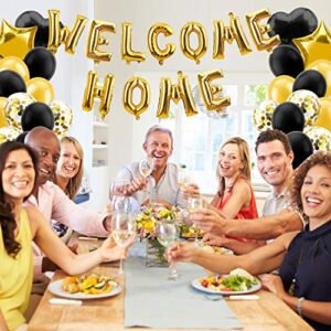 Lnlofen Welcome Home Balloon Banner Decorations Kit, 39Pcs, Including Gold Welcome Home Balloons Sign, Foil Curtains, Latex & Foil Balloons for Home Decoration Family Party Supplies