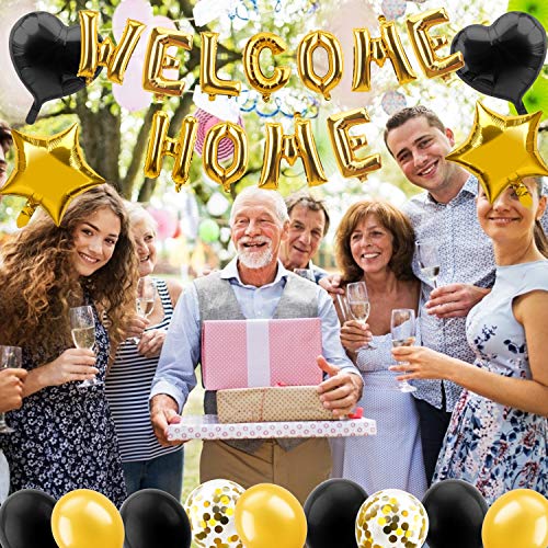 Lnlofen Welcome Home Balloon Banner Decorations Kit, 39Pcs, Including Gold Welcome Home Balloons Sign, Foil Curtains, Latex & Foil Balloons for Home Decoration Family Party Supplies