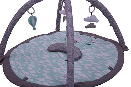 Bacati Clouds in The City Baby Play Gym with Mat, Mint/Grey