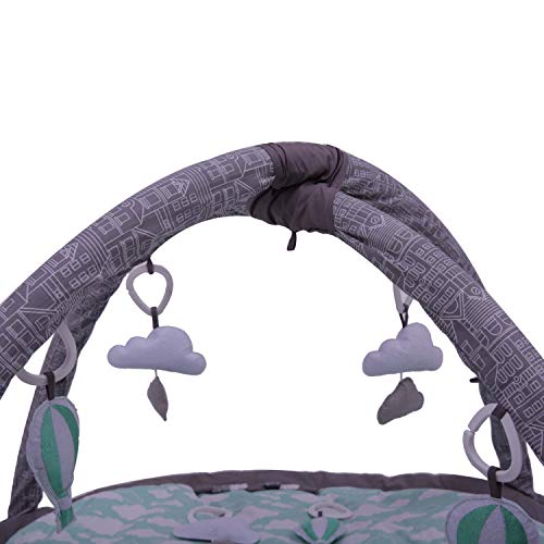 Bacati Clouds in The City Baby Play Gym with Mat, Mint/Grey