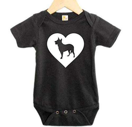 Ebenezer Fire Blue Heeler Onesie/Heart/Australian Cattle Dog Baby Outfit/ACD Bodysuit (3-6M, Black SS(White Text))