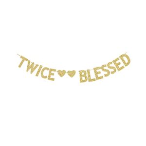 twice blessed banner, twins baby shower party/it’s twins party decorations gold gliter paper signs