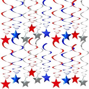 yssai 30 pcs patriotic star hanging swirls decorations swirls with red blue silver stars ceiling hanging ornaments for 4th of july independence day memorial day graduation party supplies