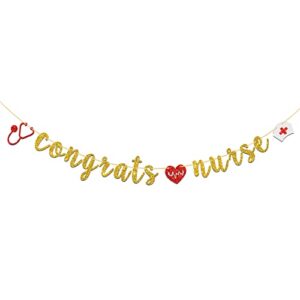 dalaber congrats nurse banner – 2022 medical school graduation party decorations – nurse graduation party supplies – gold glitter