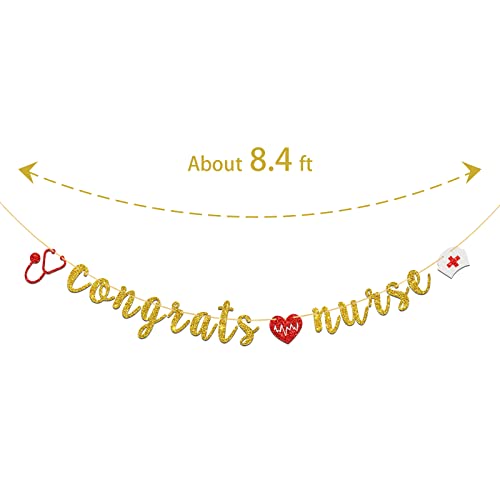 Dalaber Congrats Nurse Banner - 2022 Medical School Graduation Party Decorations - Nurse Graduation Party Supplies - Gold Glitter