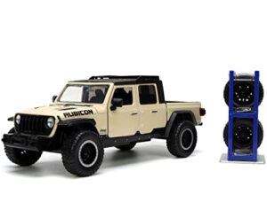 jada toys just trucks 1:24 2020 jeep gladiator die-cast car tan with tire rack, toys for kids and adults (32711)