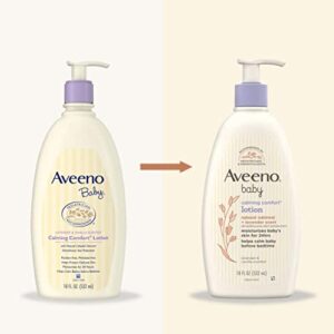 Aveeno Baby Calming Comfort Moisturizing Lotion with Relaxing Lavender & Vanilla Scents, Non-Greasy Body Lotion with Natural Oatmeal & Dimethicone, Paraben- & Phthalate-Free, 18 fl. Oz