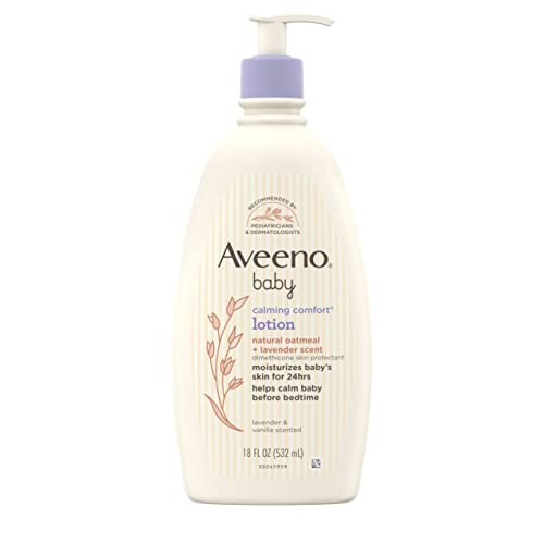 Aveeno Baby Calming Comfort Moisturizing Lotion with Relaxing Lavender & Vanilla Scents, Non-Greasy Body Lotion with Natural Oatmeal & Dimethicone, Paraben- & Phthalate-Free, 18 fl. Oz