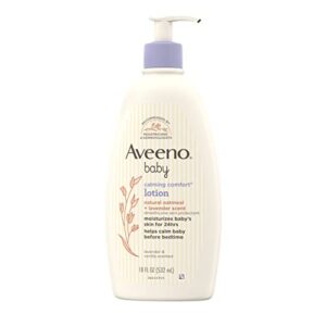 Aveeno Baby Calming Comfort Moisturizing Lotion with Relaxing Lavender & Vanilla Scents, Non-Greasy Body Lotion with Natural Oatmeal & Dimethicone, Paraben- & Phthalate-Free, 18 fl. Oz